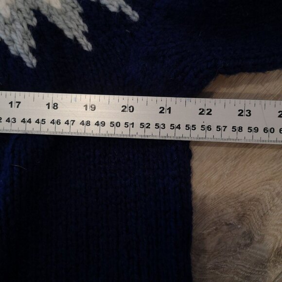 Vintage Wool Fair Isle Sweater Hand Knit Chunky Blue White Men's M Wom L Lovely - Picture 11 of 16